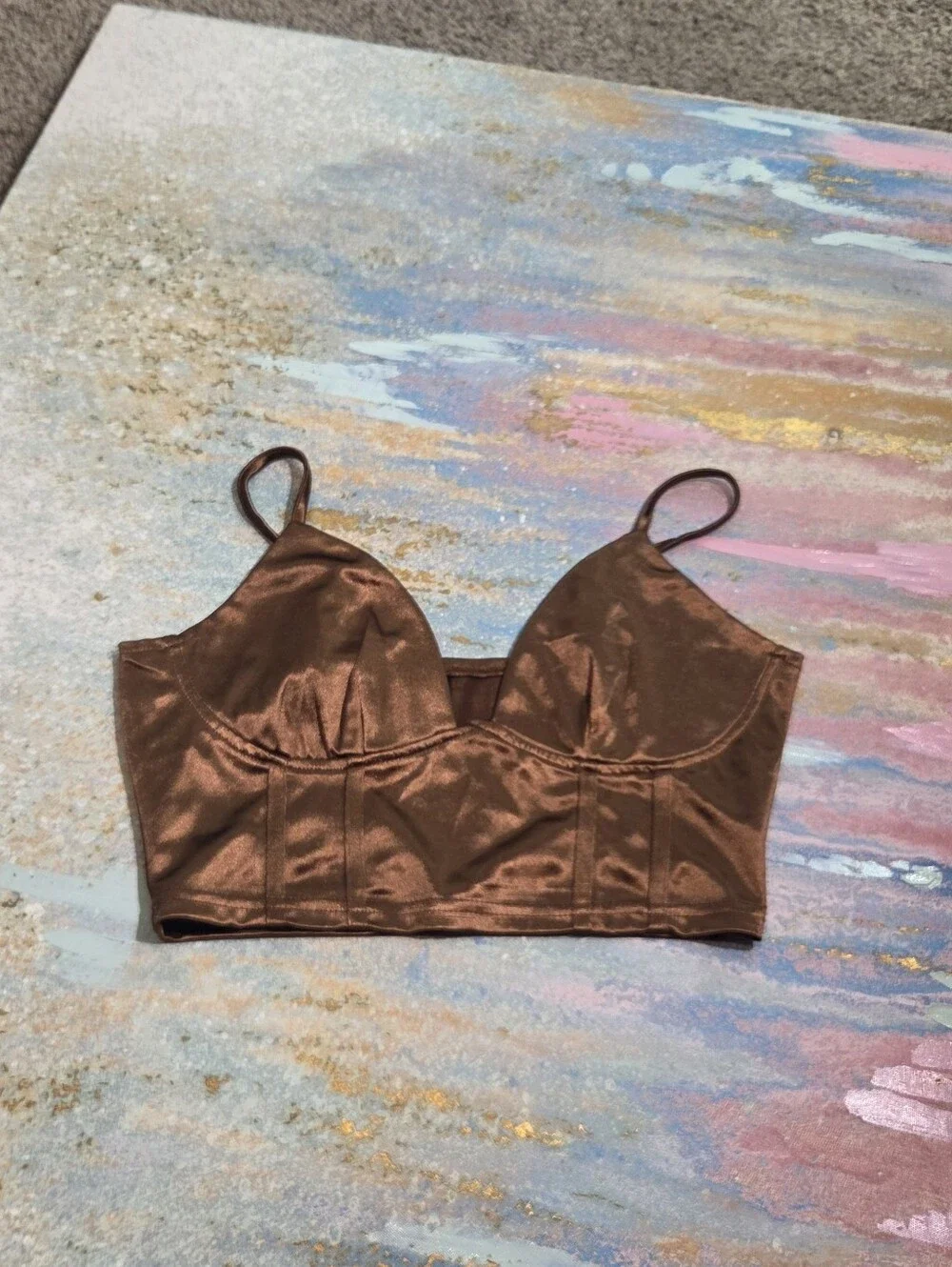 Satin Longline Bralette in Chocolate Brown